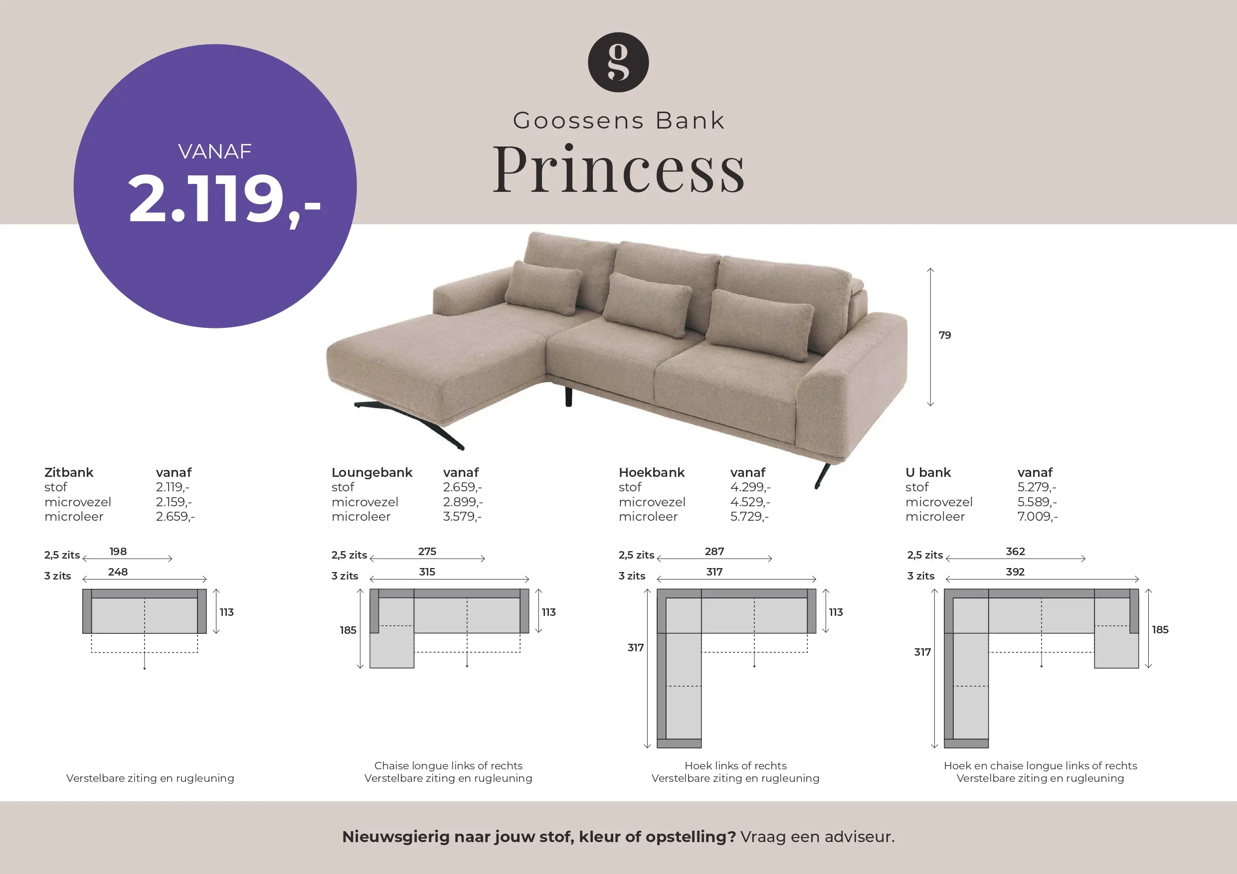 Goossens Excellent Princess Bank Stof Wit - 8234449-goossens-excellent-princess-bank-stof-wit-01